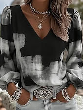 ieftine Bluze Art&amp;Design-Pentru femei Bluză Imprimeu Floral Boemia Epocă Casual Manșon Lung În V Topuri obișnuite Zilnic Albastru piscină Negru Alb Roz Îmbujorat Roșu Vin Vară Primăvară Toamnă