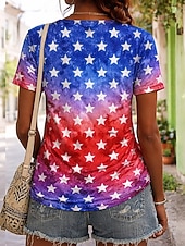  Amerikaanse onafhankelijkheidsdag Dames T-shirt Afdrukken Ombre Grafisch Ster Vintage Stijlvol Klassiek Korte mouw V-hals Normale tops Dagelijks blauw Zomer Lente