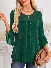 billige Kjolebluser-Dame Skjorte Bluse Netting عادي Stilfull Klassisk Moderne Langermet Crew-hals Vanlige topper Daglig Ferie Ut på byen Blå Svart Rød Grønn Sommer Vår