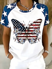  Giorno dell'Indipendenza Americana Per donna Maglietta Stampato Grafico Lettera Bandiera Americana Vintage Elegante Classico Manica Corta Girocollo Top Regolari Quotidiano Blu Bianco Rosso Estate