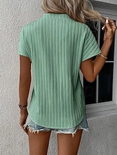 economico T-shirt semplice-Per donna Maglietta A strisce Semplice Moda Elegante Classico Manica Corta Scollo a V Top Regolari Quotidiano Uscire Weekend Blu Verde salvia Bianco Rosa Verde Estate Primavera