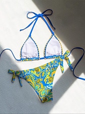 preiswerte Bikini-Sets-Damen Badeanzug Bikini Zweiteilig Freche Unterhose Bademode Schlank Rückenfrei Urlaub Strandbekleidung Blumen Paisley-Muster Neckholder Ärmellos Badeanzüge