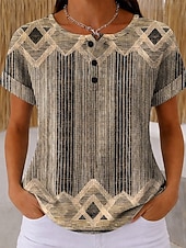  T-shirt Waffle pour femmes à bloc de couleur impression graphique géométrique abstraite vintage stylé classique à manches courtes col rond longs hauts quotidiens bleu noir jaune rose bleu poussiéreux