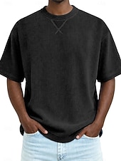 abordables Camisetas de pana-Hombre Camiseta Camisa de Pana Camiseta superior Manga Corta Cuello Barco Verano Primavera Todas las Temporadas Color sólido A Rayas Tira de pozo Básico Retro Antiguo Casual Suave Pana Vacaciones