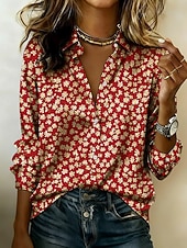  Women's Shirt Satin Shirt Print Floral Graphic Vacation Casual Long Sleeve Shirt Collar Regular Tops Daily Holiday Going out Army Green Red Navy Blue Orange Summer Spring Fall