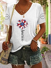 voordelige Onafhankelijkheidsdag Top-Amerikaanse onafhankelijkheidsdag Dames T-shirt Afdrukken Grafisch Amerikaanse vlag Vintage Stijlvol Klassiek Korte mouw V-hals Normale tops Dagelijks blauw Zwart Wit Grijs Zomer Lente