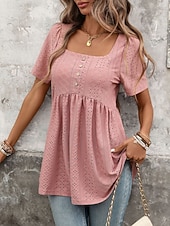 economico Bluse Eleganti-Per donna Camicia Camicia traforata Top traforato Blusa Bottoni Semplice Vintage Elegante Classico Manica Corta Collo quadrato Top Regolari Casuale Quotidiano Spiaggia Nero Bianco Rosa Azzurro cielo