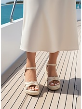 cheap Women-Women's Black Espadrille Wedge Sandals - Elegant Cross-Strap Knot Platform Heels with Ankle Strap for Cruise Vacations, Formal Deck Dinners &amp; Summer Resort Wear