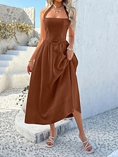 abordables Vestidos casuales blancos-Mujer Vestido Midi Vestido blanco Vestido de cuello halter Elegante Moda Moderno Exterior Vacaciones Noche Ajuste regular Plano Sin Mangas Cuello halter Azul Piscina Negro Blanco Rosa Verano Primavera