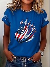 billige Uavhengighetsdag Topp-Amerikansk uavhengighetsdag Dame T skjorte Trykt mønster Grafisk Flagg Bokstaver Årgang Stilfull Klassisk Kortermet Crew-hals Vanlige topper Daglig Blå Aske Svart Hvit Sommer Vår