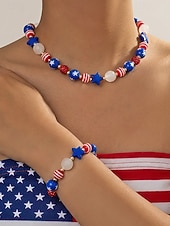  Патриотический женский набор украшений из смоляных бусин: ожерелье и браслет, посвященный 250-летию США, Дню независимости, для повседневной носки и путешествий.