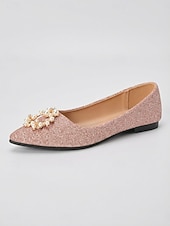 abordables Mère de la Mariée/Marié-Ballerines dorées à paillettes ornées de perles, élégantes chaussures pour la mère de la mariée lors d'un mariage en ville, ballerines confortables à bout pointu pour une occasion formelle.