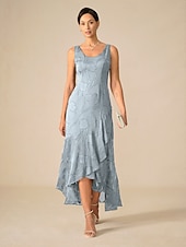  Dame Midikjole Rysjekjole Elegant Daglig Feriereise Bryllupsgjest Blonde Multi Layer Normal Blomstret Ermeløs U-hals Himmelgrå