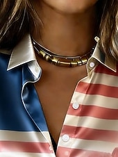 cheap 250th Anniversary Top-American 250th Independence Day Women's Shirt Satin Shirt Print American Flag Vacation Fashion Daily Long Sleeve Shirt Collar Regular Tops Daily Holiday Going out Red Summer Spring Fall