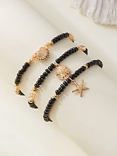 cheap Vacation Accessories-Women's Boho Elastic Beaded Anklet Set, Alloy Beads, Stretchable, Multi-Color, Trendy Summer Foot Jewelry, Perfect for Vacation, Travel and Daily Casual Wear