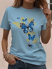  Dames T-shirt Afdrukken Grafisch dier Vlinder Vintage Stijlvol Klassiek Korte mouw Strakke ronde hals Ronde hals Normale tops Dagelijks Weekend Wit Blozend Roze Hemelsblauw Licht Paars Paars Zomer