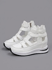 Χαμηλού Κόστους Αθλητικά Σανδάλια-Γυναικεία λευκά σανδάλια με κοψίματα, casual παπούτσια για περπάτημα με κρυφό τακούνι και φερμουάρ για υπαίθριο περπάτημα, ταξίδια &amp;καθημερινή χρήση