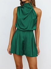 abordables Mono-Mujer Normal Mono Elegante Color sólido Sin Mangas Cuello Alto Diario Vacaciones Ajuste regular Azul Piscina Negro Verde Claro Verano
