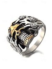 お買い得  メンズジュエリー-メンズ ステンレススチール ゴシック スカル リング、マルチサイズ バイカー パンク ステートメント バンド、花柄ディテール、カジュアルウェア、旅行、休暇、ハロウィン スタイリングに最適な大胆なファッション ジュエリー