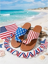  kvinners sandaler med stjerner og striper i USA-stil til 250-årsjubileum - patriotiske røde, hvite og blå flate sandaler til uavhengighetsdagen i 2026 og strandfester &festlige parader