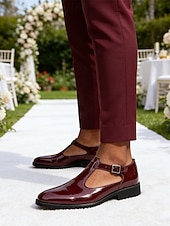 Χαμηλού Κόστους Μπαλαρίνες-ανδρικά μπορντό λουστρίνι λουστρίνι μοναχικά παπούτσια φορέματα γυαλιστερά επίσημα γαμήλια μοκασίνια για γαμπρό, καλεσμένο γάμου, δεξίωση, συμπόσιο, τελετή, κομψή βραδινή ένδυση