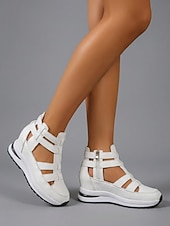 Χαμηλού Κόστους Αθλητικά Σανδάλια-Γυναικεία λευκά σανδάλια με κοψίματα, casual παπούτσια για περπάτημα με κρυφό τακούνι και φερμουάρ για υπαίθριο περπάτημα, ταξίδια &amp;καθημερινή χρήση