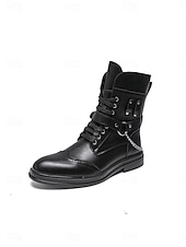 abordables Hombres-Botas de combate marrones para hombre con cordones, cremallera lateral y detalle de cadena. Botines para festivales de música, conciertos, eventos al aire libre, estilo urbano, fiestas y un estilo robusto y llamativo.
