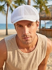 お買い得  メンズ帽子-メンズ用通気性メッシュニュースボーイキャップ、複数色展開、軽量ポリエステルアイビーハット、普段使い、旅行、休暇、夏の屋外スタイリングに最適