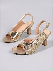 billiga 1920-talet &amp; Gatsby-eran-Damsandaler med glittriga silverpaljetter - eleganta klackskor i gatsby-stil från 1920-talet med peep toe och spegelblank finish för fester och art déco-evenemang under 20-talets heta år