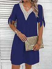tanie Białe Sukienki Codzienne-Damskie Sukienka mini Biała sukienka Elegancja Moda Nowoczesny Na zewnątrz Urlop Wyjściowe Regularny Równina Krótki rękaw W serek Niebieski Czarny Biały Rumiany róż Lato Wiosna
