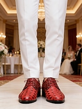 abordables Chaussures Derby-Chaussures à lacets pour homme en similicuir rouge imprimé crocodile, un design tendance pour les occasions spéciales et les mariages.