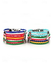 economico Accessori-Bracciale da uomo intrecciato in similpelle, disponibile in diversi colori, ispirato alla bandiera americana, ideale per partite di calcio, tifosi, tifosi di football, per lo spirito di squadra e per un look casual da giorno di partita.