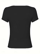 abordables Camiseta lisa-Mujer Camiseta Camiseta superior Botones Plano Moda Elegante Clásico Manga Corta Cuello Barco Tops regulares Diario Noche Fin de semana Negro Blanco Rojo Azul Marino Marrón Verano Primavera