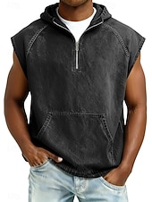 Недорогие Спортивные майки-Муж. Безрукавка Демин Рубашка Рубашка с кислотной стиркой Без рукавов Капюшон Молния Лето Весна Все сезоны Полотняное плетение Мода Оригинальный рисунок Классический Окрашенная одежда Капюшон