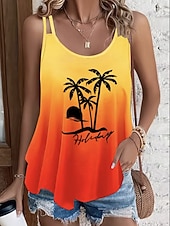 cheap Graphic Tank-Women's Tank Top Summer Tops Dressy Tops Print Ombre Graphic Vintage Stylish Classic Sleeveless Crew Neck Spaghetti Straps Regular Tops Daily Blue Orange Summer Spring