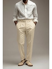 abordables Smokings et costumes-Pour des hommes Coton Lin Dress Pants works Pantalon décontracté Quotidien Affaires Mode Occasionnel Blanche Marine foncé Vert Sauge Couleur Unie Coupe régulière Long Non Elastique
