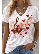 preiswerte Kunst &amp; Design T-Shirt-Damen T Shirt Druck Blumen Grafik Musik Vintage Stilvoll Klassisch Kurzarm V Ausschnitt Normale Oberteile Täglich Fitnessstudio Sport Weiß Hellgrün Sommer Frühling