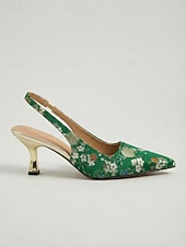 abordables Mère de la Mariée/Marié-Escarpins à bride arrière verts fleuris pour femme, ornés d'un talon sculpté ; chaussures élégantes pour la mère de la mariée lors d'un mariage en ville ; escarpins pointus d'inspiration vintage pour