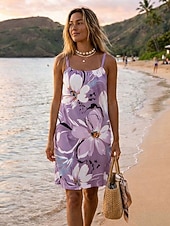 economico Abiti hawaiani-Per donna Abito al ginocchio Vestito Canotta Casual Vestibilità regolare Grafico Tropicale Senza Maniche Girocollo Blu Viola Arancione Verde Estate Primavera