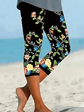 ieftine -Pentru femei chinez Jambiere Vacanță Epocă Șic Stradă Capris Talie Înaltă Floral Grafic Imprimare Confort Απαλό Comfortabil Strech Zilnic În aer liber Vacanță Albastru piscină Verde Gri Negru Alb