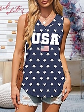 preiswerte Unabhängigkeitstag Top-Amerikanischer Unabhängigkeitstag Damen Tank Top Druck Grafik Flagge Amerikanische Flagge Elegant Stilvoll Klassisch Ärmellos Ärmellos V Ausschnitt Lange Oberteile Täglich Blau Rote Sommer Frühling