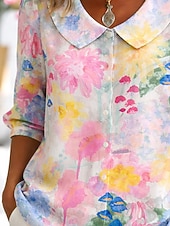 abordables Blouses Florales-Femmes Chemise ancien Élégant Manche 3/4 Col Rond Claudine Hauts Réguliers Quotidien Travail Fête Bleu Rose Claire Violet Vert Été Printemps