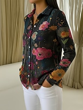 abordables Blouses Florales-Femmes Chemise gaufrée Chemisier Boutons Imprimé Fleuri Vacances ancien Quotidien manche longue Col de chemise Hauts Réguliers Quotidien Extérieur Fête Noir Été Printemps Automne