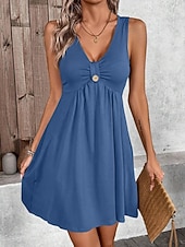 economico Vestito bianco-Per donna Mini Abito Abito a trapezio Abito Estivo Casual Quotidiano Vestibilità regolare Semplice Senza Maniche Scollo a V Blu Nero Verde Grigio Estate