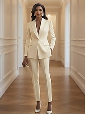 Недорогие Женские костюмы-Жен. Костюмы-2 Брючные костюмы Официальные Свадебный гость Стретч-креп Элегантный стиль Винтаж Простой Длинный рукав В пол До щиколотки Лацкан с тупым углом Однобортный крой