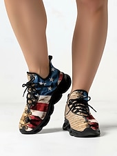  damskor med kakifärgade USA-flaggor – lätta, andningsbara snörskor, patriotiska stjärnor &randig stil för självständighetsdagen, parader, festivaler, utomhuspromenader &vardagskläder