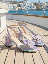 cheap Heeled Sandals-Women's Romantic Purple Floral High Heels - Elegant 3D Flower Strappy Sandals with Stiletto Heel for Luxury Cruise Vacations, Yacht Parties &amp; Summer Evening Galas