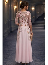 preiswerte Bodenlänge-A-Linie Bodenlang Spitzenkleid Brautmutterkleid Langarm Rundhalsausschnitt Illusionsausschnitt Elegant Vintage Formell Hochzeitsgast Hochzeitsfeier Chiffon Spitze mit Blumenmuster 3D-Blumen Stickerei