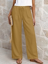 tanie Statki-Damskie Lniane spodnie Spodnie Spodnie codzienne Letnie spodnie Urlop Moda Podstawowy Pełna długość Średia talia Równina Ściągana na sznurek Elastyczny pas Prosta noga Lekki Oddychający Nieelastyczny