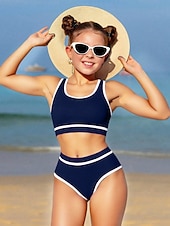 abordables Maillot de bain deux pièces-Maillot de bain Enfants Fille Extérieur Bloc de Couleur Vacances Maillots de bain 4 ans et + Été Bleu Noir Vert Véronèse